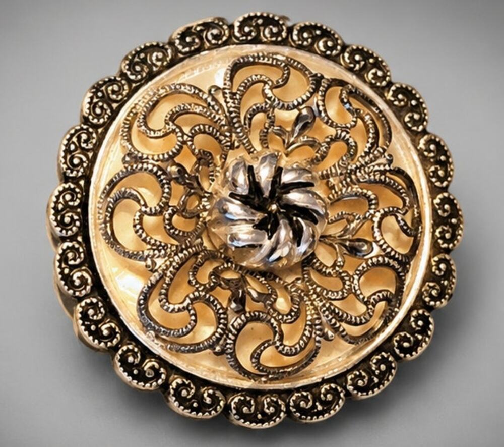 Vintage Scarf‎ Clip, Flower West Germany Ornate Silver tone, Mid-Century acc-